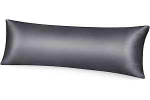 ‎FITTIA Fittia Satin Kissenbezug Premium Kopfkissenbezug Kissenhülle Haar- und Hautpflege Seidig mit Reißverschluss, 1 Stück, Dunkelgrau, 40x145cm