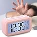 Produktbild Lonzoth Smart Digital Wecker Snooze 5 Minuten, Digital-Wecker mit extra großem Display, Snooze, Datumsanzeige, Temperatur,Reiseuhr für Kinder Studenten und Erwachsene(Rosa)