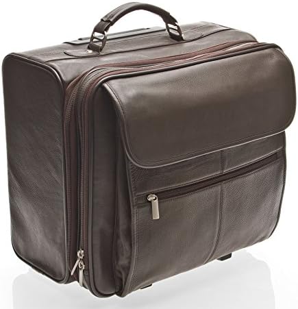 HIDEONLINE BROWN LEATHER TROLLEY CASE / WHEELED BUSINESS BAG