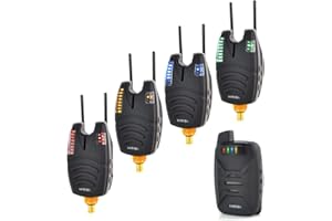 Hirisi Tackle Ensemble d'alarme de pêche sans Fil 1 Récepteur Plus 4 Alarmes de Morsure pour Pêche Jour et Nuit