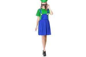 WWQQYY Cosplay Kostüm, Super Brothers Cosplay Kostüm, Halloween Carnival Cosplay Kostüm, mit Bodysuit, Hut und Schnurrbart Cosplay Kostüm für Herren Damen Junge Mädchen