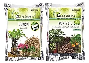 Going Greens Combo of Bonsai Potting Soil Mix (800 GM) & Going Greens Pop Soil Generation Light Weight Everlasting Soil/Leca Balls/Hydrotons/Clay Aggregate Pebbles (0-2 mm) (400 GM)