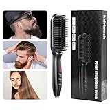 Brosse Lissante, MANLI Brosse Chauffante Fer à lisser brosse de lissage céramique barbe redresseur LCD température réglable fermeture automatique pour barbe cheveux style hommes dames