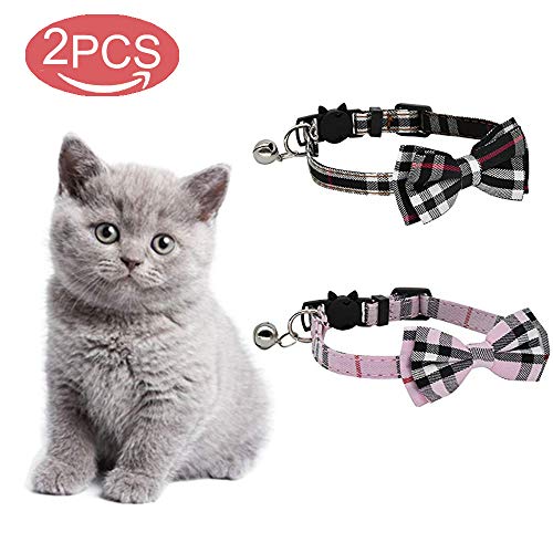 kingkindshun 2 Pack/Set Escote de Gato con una Linda Corbata de Lazo y una Campana para Gatito y Algunos Cachorros, Ajustable de 6,8 a 10,8 Pulgadas (Negro + Rosa)