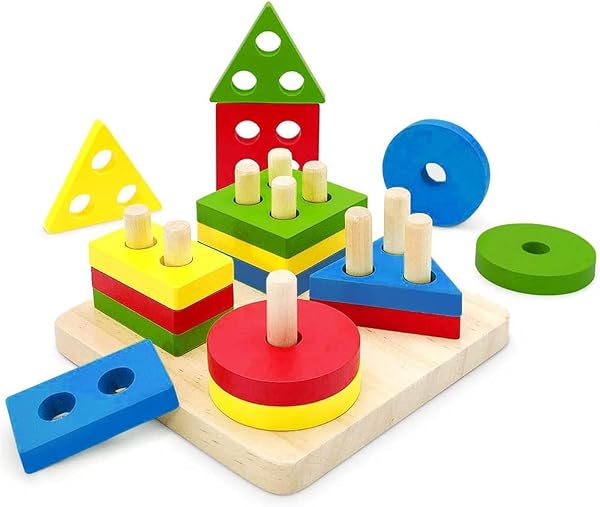 KIDSZONE Montessori Toys for 1 2 3 Years Old, Wooden Sorting & Stacking Toys for Toddlers 1-3, Education Preschool Toddl