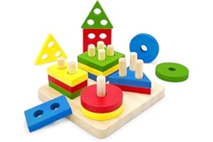KIDSZONE Montessori Toys for 1 2 3 Years Old, Wooden Sorting & Stacking Toys for Toddlers 1-3, Education Preschool Toddler Puzzles,Best Gift. (4 shapes)