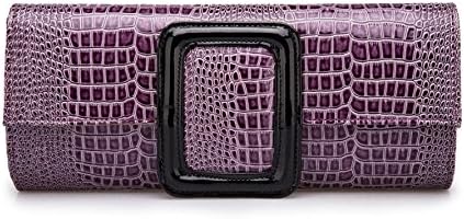 Female Clutch Large-size Patent Leather Handbags Crocodile Pattern Shoulder Messenger Bag Clutches Personalized Bags Elegant Evening Bag,Purple-OneSize