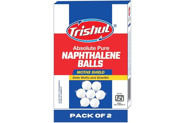 Trishul Naphthalene Balls for Clothes Bathroom Wardrobe Moth, Protect Clothes 100% Safe Smell Free Stain-Free/Germs Free, ISI Marked 200 Gram White Pack of 2