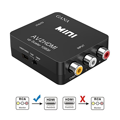 RCA zu HDMI, GANA 1080P Mini RCA Composite CVBS AV zu HDMI Video Audio Converter Adapter Unterstützung PAL / NTSC mit USB Ladekabel für PC Laptop Xbox PS4 PS3 TV STB VHS VCR Kamera DVD