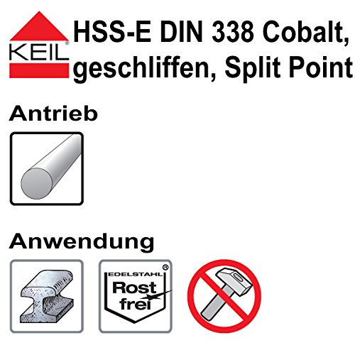Keil Metallbohrersortiment HSS-E DIN 338 Cobalt, geschliffen, Split Point, Ø 4,0+5,0+6,0+8,0+10,0 mm - 3