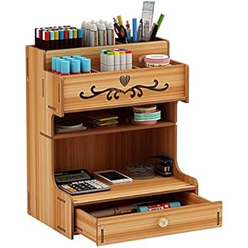 Groß Tischorganizer Schreibtisch Box mit 3 Schubladen aus Bambus