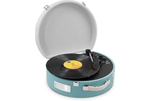 M MUSIC PUBLIC KINGDOM Bluetooth Record player with Stereo Built-in Speakers, 3 Speed Vinyl Turntable with Headphone Jack/Aux Input/RCA Line Out（Blue）