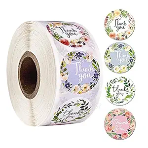 HASTHIP Pretty 500pcs Round Floral Thank You Stickers Seal Label for Favor Party Handmade Envelope Stationery Sticker (Multi-color2)