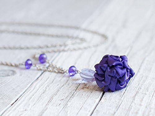 Purple fabric bead necklace, textile necklace, textile jewelry, Statement Necklace, Unique Gift for Her