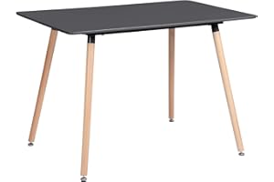 ‎H.J WEDOO H.J WeDoo Esstisch Rechteckig 110x70x75cm für Küche/Esszimmer - Retro Küchentisch mit Buchenholzbein und Hochglanz MDF Platte - Vintage Design Tisch für 4 Personen, Schwarz