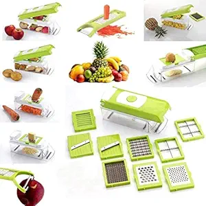 GaxQuly Unbreakable Big Box Chopper, 12 in 1 Fruit & Vegetable Chopper Set- Chopper, Cutter, Grater, Peeler, Chipser, Dicer, with Container Lock System (Multi)