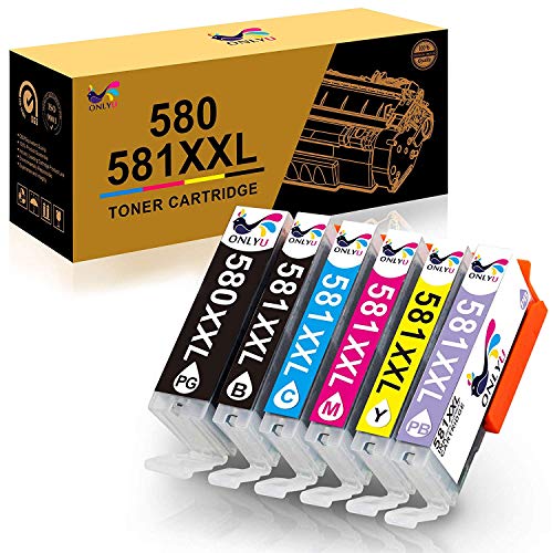 ONLYU 580XXL Compatible pour Canon PGI-580XXL CLI-581XXL Cartouche d'encre pour Canon Pixma TS8150 TS8151 TS8152 TS9150 TS9155, 6 paquet (1 PGBK 1 Noir 1 Cyan 1 Magenta 1 Jaune 1 Photo Bleu)