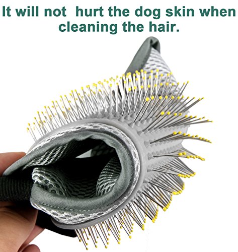 Fellpflegehandschuh Bürste für Hunde, Poppypet Fellpflege Hundebürste, Entfernt lose Haare, massiert Ihren Hund, mit Metall Noppen, Metallborsten, Massagehandschuh - 4