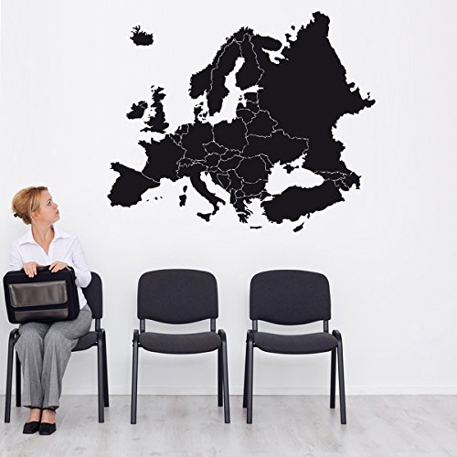 Wadeco Europakarte Wandtattoo Wandsticker Wandaufkleber 35 Farben verschiedene Größen, 126cm x 98cm, schwarz - 2