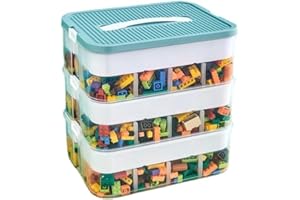 DINGGREAT Caja de almacenamiento triple para bloques Lego, apilables, cajas de juguetes, tapa, apilables, de plástico, piezas pequeñas, transparentes