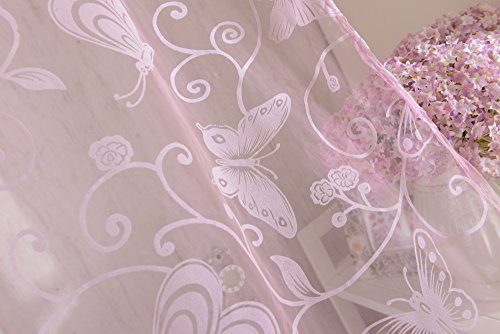 Beflockung Schmetterling Transparente Vorhang Fenster Tuell Teiler Rosa 100 * 200cm - 7