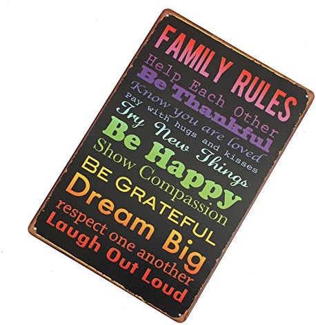 RETRO METAL WALL PLAQUE FAMILY RULES VINTAGE SHABBY CHIC SIGN KITCHEN LOUNGE HOME SIZE 20X30 CM