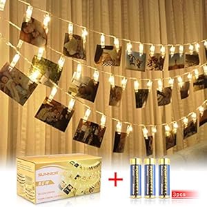 SUNNIOR 20 LED Foto Peg Clip cuerda luz fiesta decoración de la boda (blanco cálido)