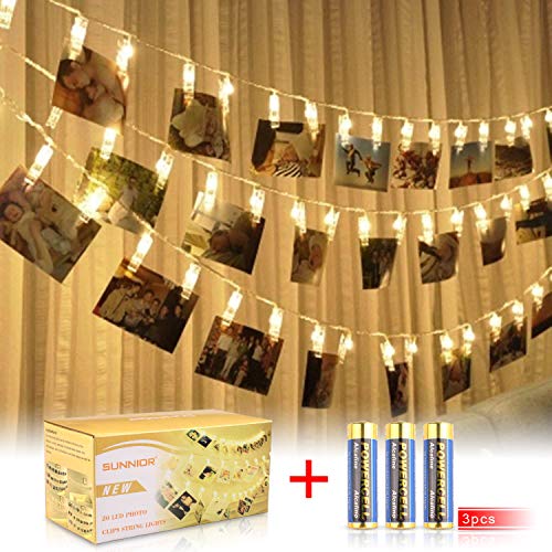 SUNNIOR 20 LED Photo Peg clip Chaîne lumière Party Wedding Decor (blanc chaud)