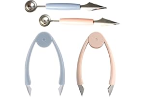 WBZOWRB 4 Pezzi Taglia Fragole SET, Pinza Leva Picciolo Per Fragole, Con 2Pcs 2-In-1 Fruit Carving Knife,Scavino Da Cucina,Taglia Melone,Per Diy Fruit Salads