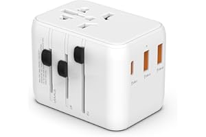 POWERSKY Uniwersalny adapter podróżny USB C PD 20 W do szybkiego ładowania, międzynarodowy adapter z 2 USB-A i 1 typ C, wtyczka podróżna (EU UK US Australia)
