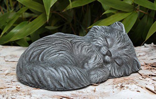 Steinfigur Katze schlafend Steinguss Schiefergrau - 2