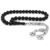 (Tasbihane) Blackproof Metal Double Kazaz Tasseled Sphere Cut Russian Oltu Rosary