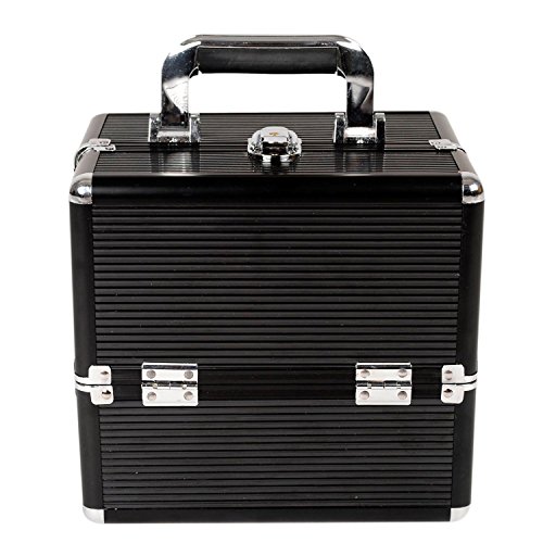 Professional Large Beauty Vanity Cosmetic Makeup 9 compartment Case Box Storage Aluminium (Black)