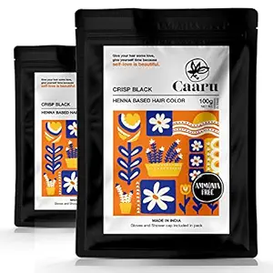 Caaru Herbal Henna Hair Color - With Amla and Shikakai - Complete Grey Hair Coverage - No Ammonia - Pack of 2 (Crisp Black)