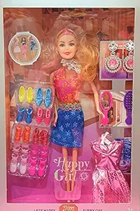 mQFIT Fashion Girls, Fashion Doll with Dresses Makeup and Cute Doll Accessories Style Wardrobe Doll Set for Girls, Doll Toy for Kids Girls and Boys Dolls (Happy Girl)