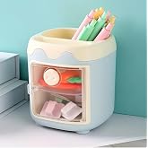 Sevimli Masa&uuml;st&uuml; Kalemlik Kawaii Kapaklı Mini Dolaplı Kalemlik - Mavi