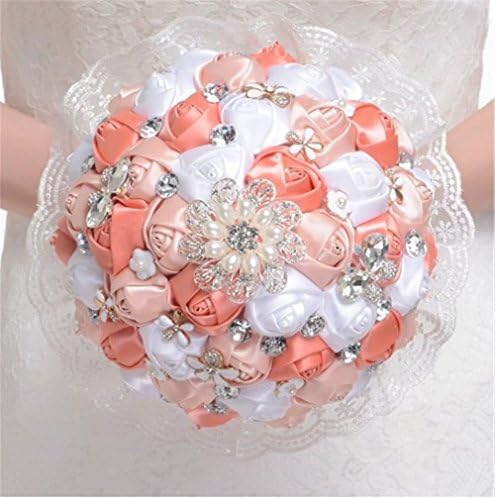 Exquisite high-end bridal bouquets silk rose rhinestone pearl brooch handmade holding bouquet for bridal wedding orange
