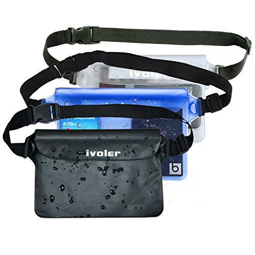 iVoler [Pack de 3] Sac Étanche Etui Pochette Imperméable à Ceinture avec Sangle Réglable Idéal pour Canotage, Camping, Randonnée, Protection Téléphone/Argent/Carte (Noir+Bleu+Transparent)
