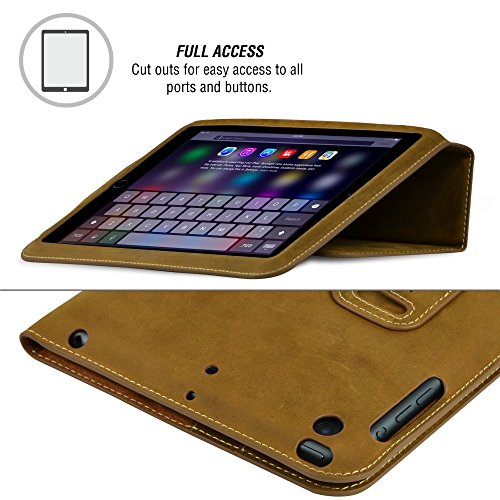 MANNA Ultraslim iPad Mini 3 Folio Hülle | Cover mit Autosleep – Funktion | Case aus Nubuk Leder , braun | Aufstellbare Tasche | Schutzhülle für iPad Mini Retina - 4