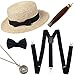 Produktbild ArtiDeco 1920s Herren Accessoires Mafia Gatsby Kostüm Set Inklusive Panama Gangster Hut Verstellbar Elastisch Hosenträger Herren Halsschleife Fliege Taschenuhr und Plastik Zigarre (Set-3)