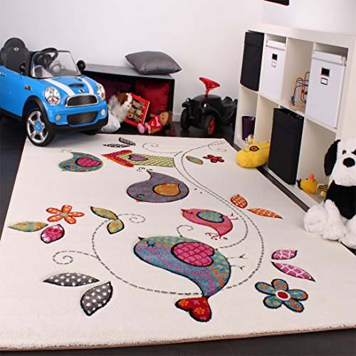 Kids Rug Bird Design Cream Blue Orange Green 80x150 cm