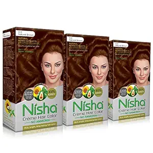 Nisha Cream hair color (120 ml/each) with Rich, Bright, Long Lasting Shine Hair Color NO AMMONIA Cream FORMULA smooth care for your precious hair! NATURAL BROWN 4 (Pack of 3)