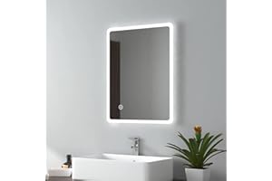 EMKE 450 X 600 mm Backlit Illuminated Bathroom Mirror, Wall Mounted Multifunction Bathroom Vanity Mirror with LED Lights and Demister Pad, Energy-Saving LED Smart Mirrors