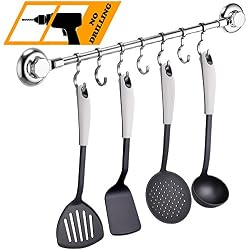 MaxHold Système de Vide Porte-serviette/porte-ustensile à 7 crochets ajustables - adhérer, pas de perçage - acier inoxydable - pour salle de bains et cuisine
