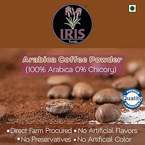 IRIS Foods Premium 100% Pure Arabica Coffee Powder, Freshly Roasted (Medium) & Grounded, Gourmet Indian Coffee - 250 GMS (100% Pure Arabica Coffee Powder)