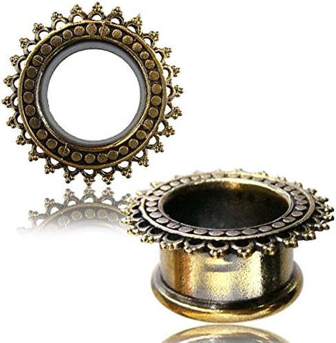 DESERT QUEEN Ornate Brass Ear Tunnels-Plugs-Eyelets 16mm (5/8") Single (code 32)