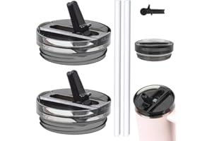 DREAKU Stanley 2 szczelne pokrywki do kubka Stanley Cup o pojemności 1,1 l, z 2 słomkami, pokrywki zapasowe, akcesoria do kubka wielokrotnego użytku Stanley Cup (2 czarne)