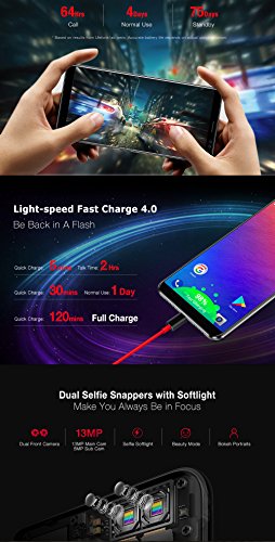 Ulefone Power 3s - FHD 6.0 pollici (rapporto 18: 9) Schermo Corning Gorilla Glass 4 Smartphone Android, Octa Core 2.0 GHz 4 GB + 64 GB, Riconoscimento viso Hi-Fi 4 fotocamera Batteria 6350mAh - Oro