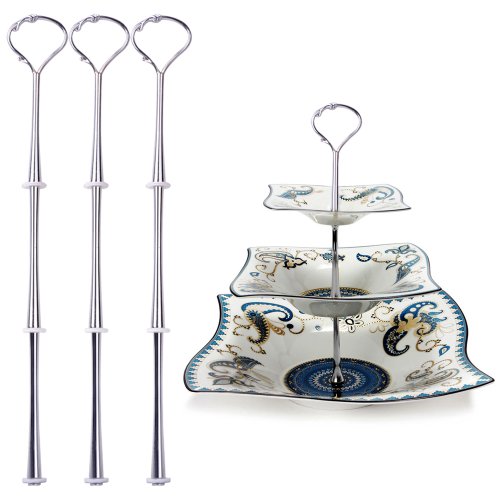 3 Set silbern Metallstange Mittellochausstech bis 3 Etage fuer Hochzeitstorte Etagere Tortenstaender Tortenhalter Torten #49