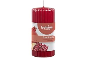 Bolsius True Scents Candela a Colonna profumata Ribbed Pillar 120/58, Cera, Rosso, Medium